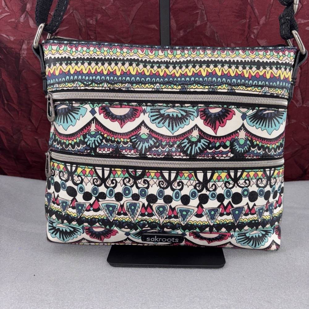 Sakroots Artist Circle Basic‎ Crossbody Bag Handbag Triple Zip  Abstract Canvas